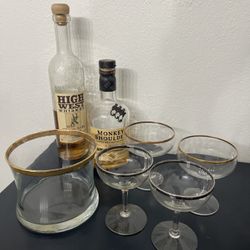 Mixed Metal Cocktail Glass Set + Ice Bucket (Gold & Silver Rim) – 5 Pieces