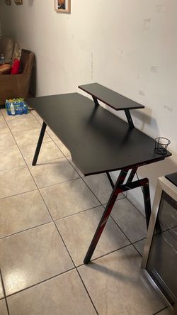 Black and Red Gaming Desk with Monitor Shelf