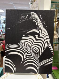 Nude woman black & white zebra stripe canvas 13x17