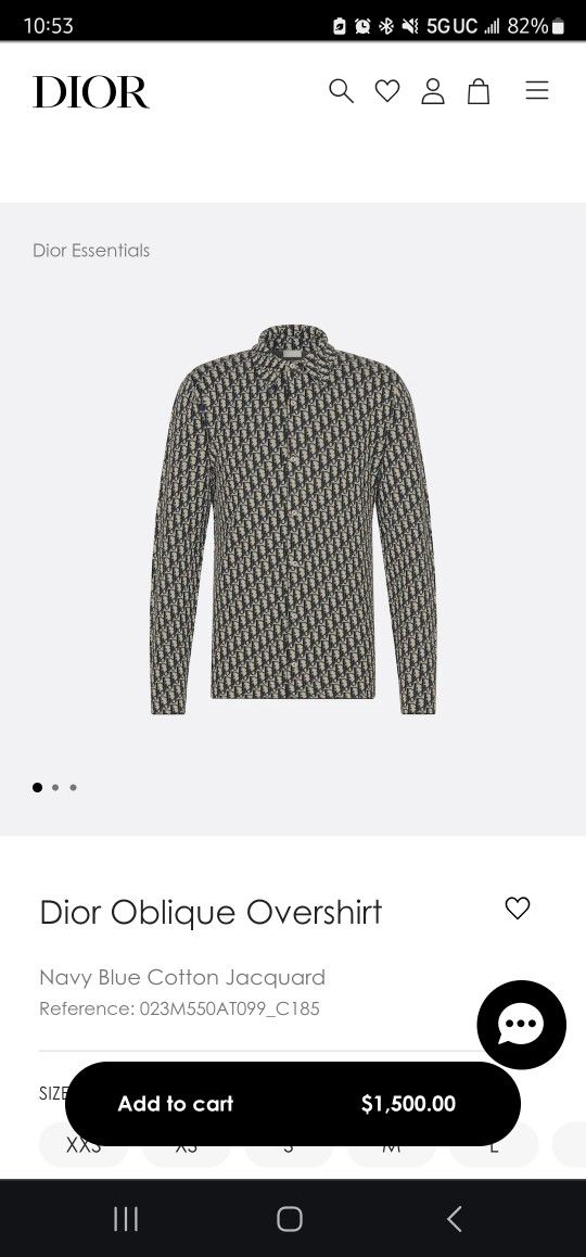 NWT Christian Dior Oblique Overshirt
Navy Blue Cotton Jacquard (Shirt/Jacket/Sweater)
