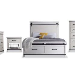 Montana 5 Piece Queen White Storage Bedroom Set with Chestyy