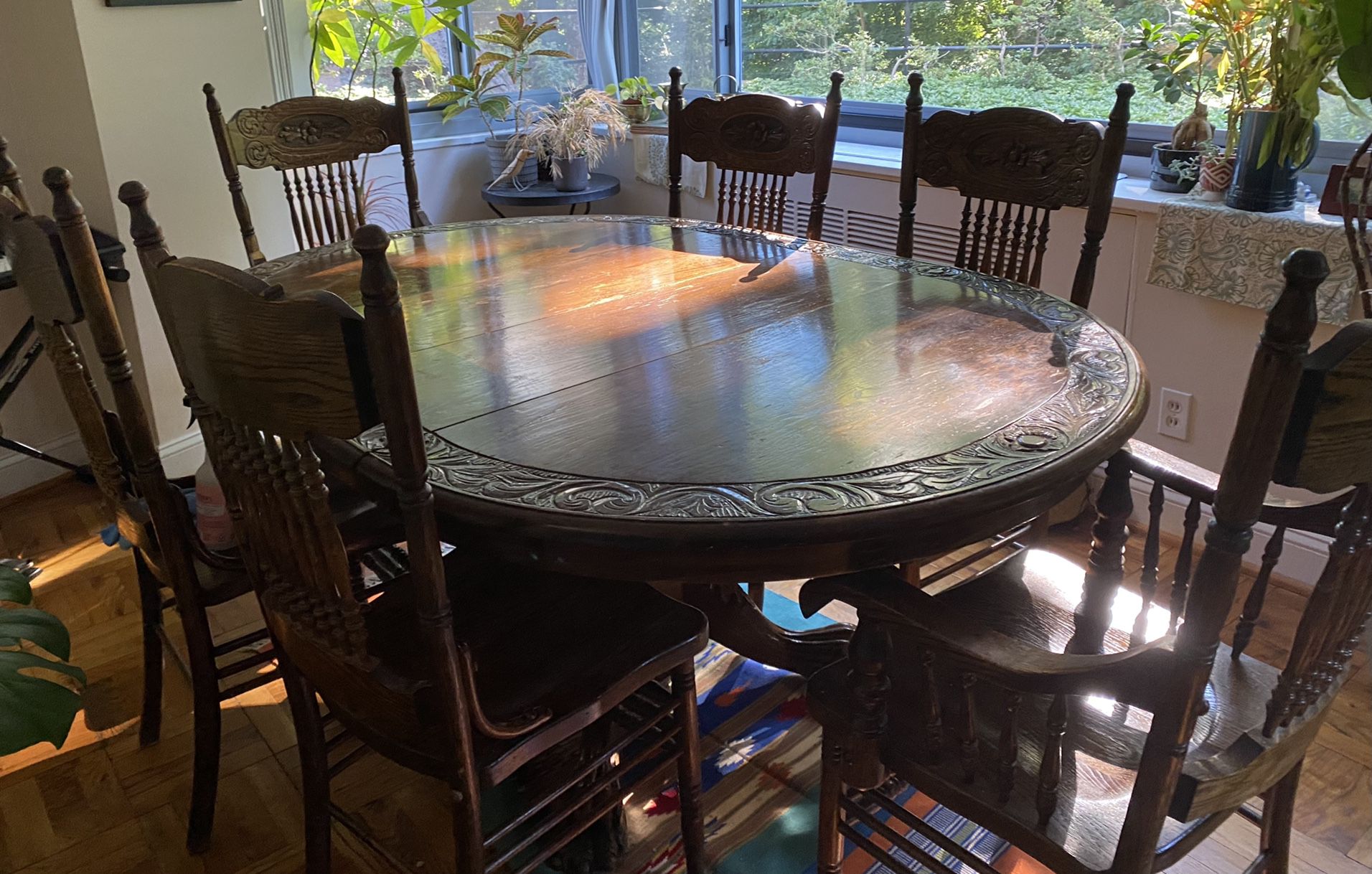  Vintage tiger oak dining table and chairs