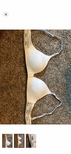 34A PINK VICTORIA’S SECRET WHITE LOGO BRA
