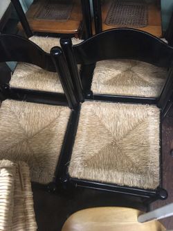 SET OF 4 BLACK WOVEN SEAT CHAIRS