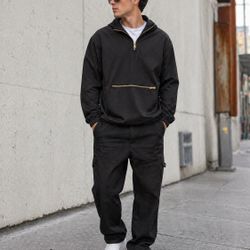 Men’s Black Quarter Zip Hoodie Pullover Size L