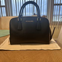 Michael Kors Black Saffiano Dome Satchel With Gold Hardware
