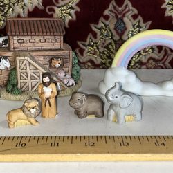 Vtg HOMCO Mini Noah's Ark 6 Pieces Porcelain Bible Story #1474 Noah Rainbow Ark  (New In box)