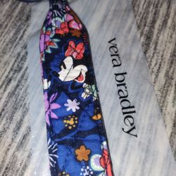 VERA BRADLEY DISNEY WIDE WRISTLET STRAP KEYRING FOB MICKEY & MINNIE FLORAL BLUE