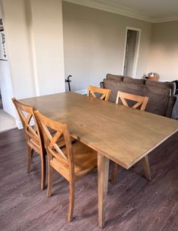 Wood Dining Table + 4 Wood Chairs - Walnut Finish