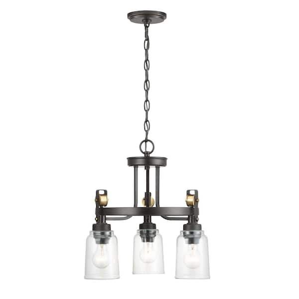Knollwood 3-Light Antique Bronze Chandelier with Vintage Brass Accents and Clear Glass Shades