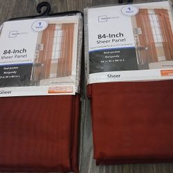 Mainstays Marjorie Sheer Voile Rod Pocket Set of 2 Curtain Panels, Burgundy, (59"W x 84"L) Brand New $6 Pick up Mckinney
