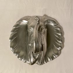 VINTAGE ALUMINUM ARTHUR COURT1987 ELEPHANT HEAD TRUNK UPHANDLE SERVING TRAY