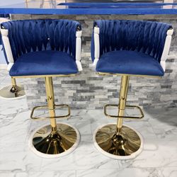 Modern Adjustable Swivel Velvet Barstools 