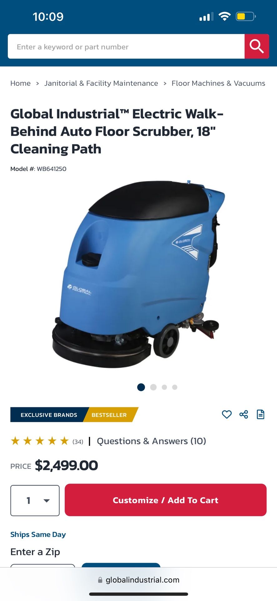 Global Industrialâ„¢ Electric Walk-Behind Auto Floor Scrubber, 18"
