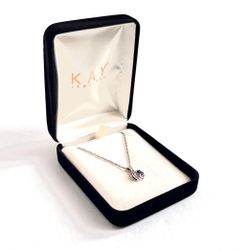 New Kay Jewelers Lab-Created Sapphire Drop Pendant + Sterling Silver Chain Necklace (New in Box)