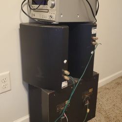 Onkyo DVD Receiver, 2 Insignia Speakers, 2 Mission Speakers