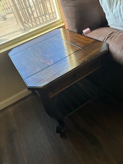 Antique Dark Wood Drop-Leaf Side Table (set of 2)