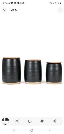 🔥 BRAND NEW Nat & Jules 3-Pc Ceramic & Wood Kitchen Canister Set – Black