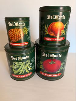 Vintage 1980 Del Monte 4 Piece Vegetable/Fruit Tin Canister Set