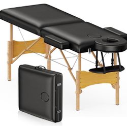 Brelley Massage Table Portable Wooden Lash Bed 24" Wide Adjustable Height 2-Fold Spa Table Foldable Tattoo Bed 