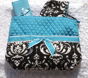 New 3 Piece Quilted Diaper Bag with Changing Pad & Cosmetic Bag