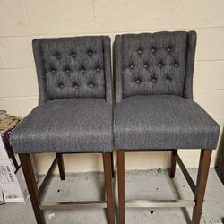 Barely Used Grey /Dark Wood Tufted Bar Stools