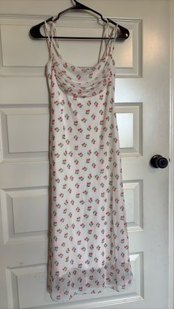 White Cherry Print Slip Midi Dress
