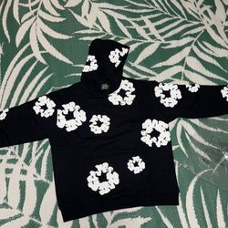 Black n white denim tear hoodie