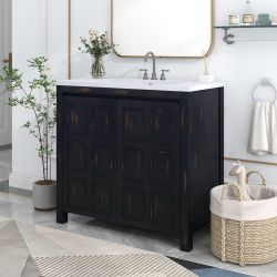 36” Espresso Bathroom Vanity w/ Cabinet Storage & Ceramic Sink [NEW IN BOX] **Retails for $518 ^Assembly Required^ (2 Avail)