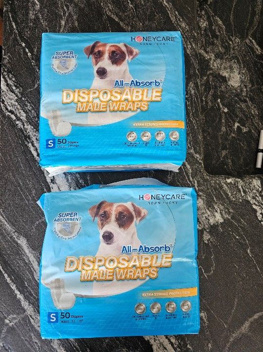 MALE DOG WRAPS DISPOSABLE DIAPERS, WAIST 12" - 19"