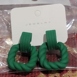 Green Twisted Hoop Stud Earrings