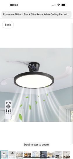48 inch Black Slim Retractable Ceiling Fan with Light and Remote Invisible Fan Blade,Flush Mount Low Profile,Quiet Reversible DC Motor,6 Speed,Dimmabl