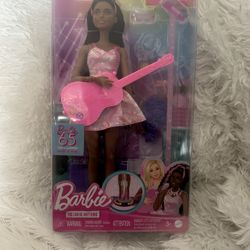 $15.00 Barbie 65th Anniversary Doll, Pop Star Set with Brunette Singer Doll, Toy Stage  