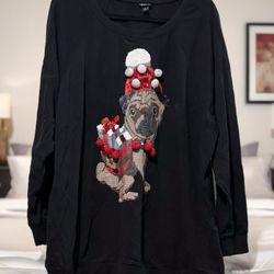 Torrid (Z) Fleece Embellished Santa Pug Swearshirt 4 (26-28) Holiday Knit EUC