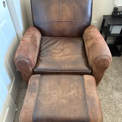 High Quality Leather Armchair With Ottoman 