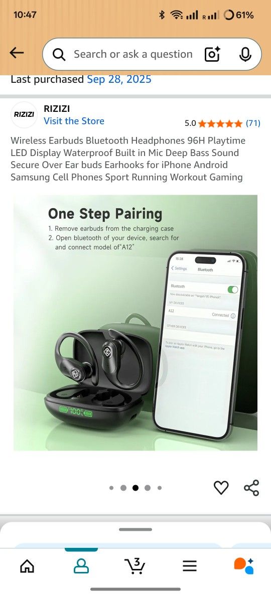 Wireless Earbuds Bluetooth Headphones 96H Playtime LED Display Waterproof Built in Mic Deep Bass Sound Secure Over Ear buds Earhooks for iPhone Androi
