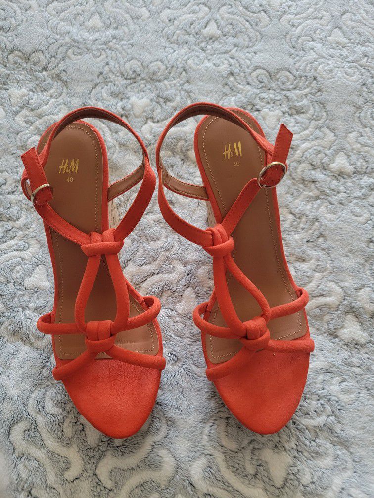 Pretty Orange Wedge Summer Shoes