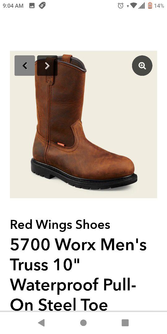 Red Wings Worx Boots Pull On Size 10.5
