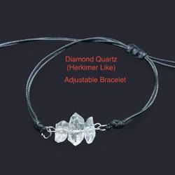 Diamond Quartz (Herkimer Like) Adjustable Cord Bracelet