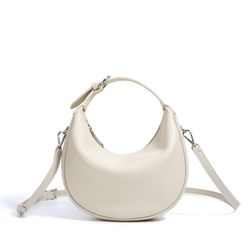 Women's Genuine Half-Moon Bag French-Style Crossbody Handbag with First-Layer Cowhide/True, Zipper Closure & Solid Color (Grey//) - Elegant Commuter P