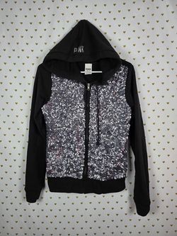 Victoria's Secret PINK Fashion Show Silver Sequin Bling Hoodie XS RARE