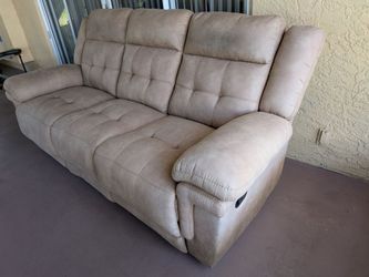 Beige Reclining Sofa – One Side Reclines