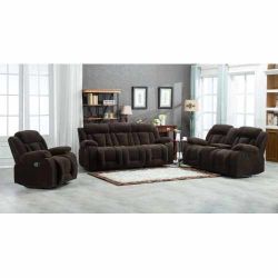 Brand New Brown Padded Linen Manual Reclining Sofa + Loveseat + Chair 3PCs Set