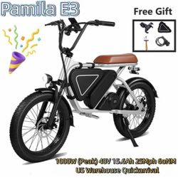 Pamila E3 White 20-Inch Adult Motorized Dirt Bikes,1000W Led Mid-Mounted Motor,Puncture-Resistant UL2849 Wide Tires,48V15.6Ah Battery.