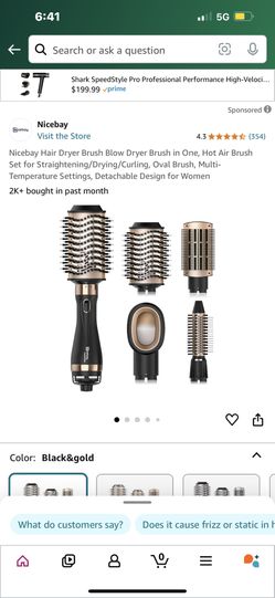 Nicebay Hair Dryer Brush Blow Dryer Brush in One, Hot Air Brush Set for Straightening/Drying/Curling, Oval Brush, Multi-Temperature Settings, Detachab