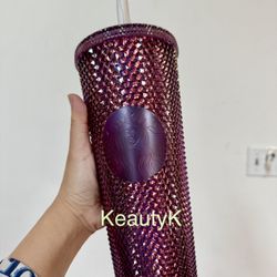 24 oz Starbucks Vietnam venti studded dichroic dark purple bling cold cup Halloween 2023 