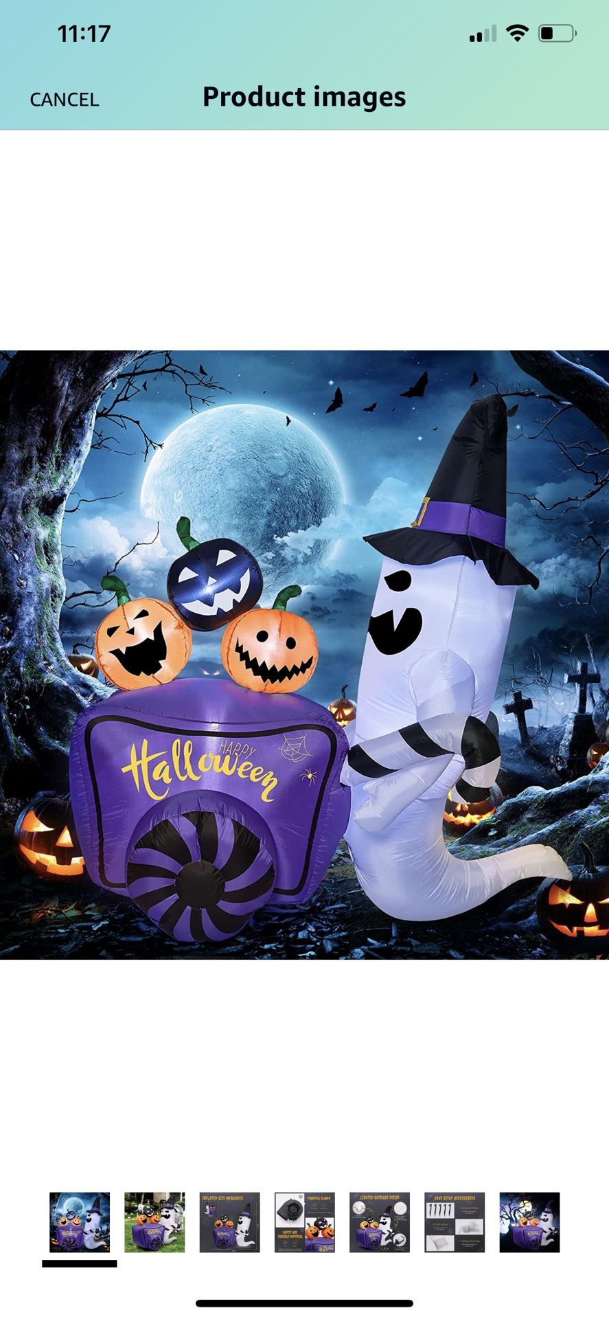  6 Ft Blow Up Halloween Inflatable White Ghost with Pumpkin Cart, Halloween Blow Up Yard Decoration with LED Light for Lawn Home Party Indoor Outdoor