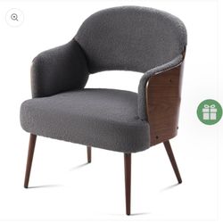 Accent Chair Mid Century Modern Armchair, Sherpa Living Room Bedroom Chairs for AduIts with HoIIow Backrest SoIid Wood Handrail, Comfy Reading Vanity 