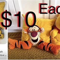 $10 Each Disney Winnie the Pooh collectiong, Plush and Tiger Pillow in mint condition