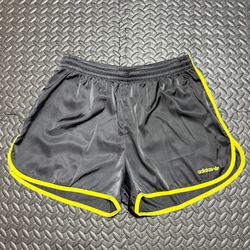 adidas Sprinter Shorts Shiny Satin Trefoil Black Yellow JD2727 Womens Large NEW